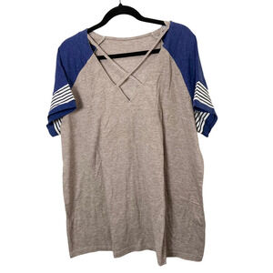 NWOT Women's V-Neck Short Sleeve T-shirt Criss Cross Casual Khaki XXL